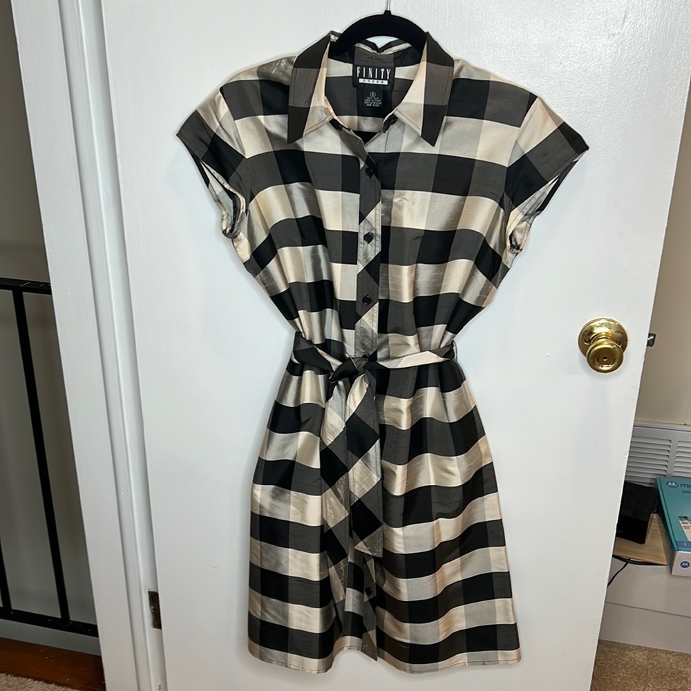 Finity Silk Gingham Shirt Dress